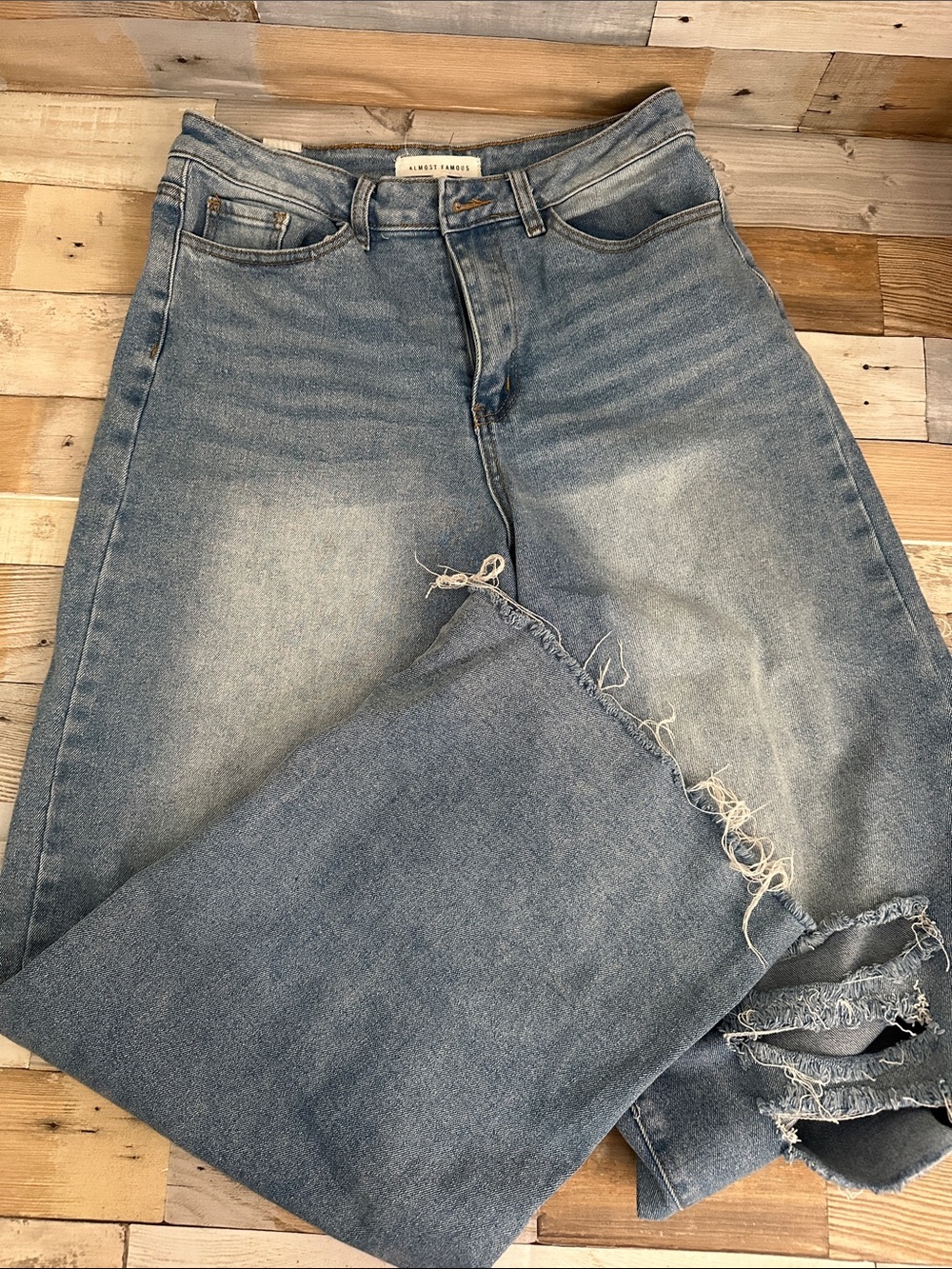 Almost Famous Light Blue Distressed Wide Leg Jeans